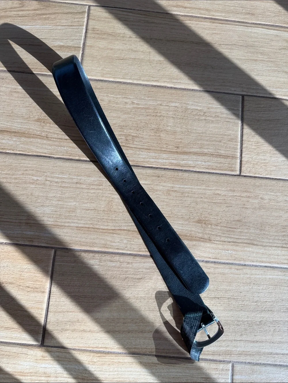 Zara Black Leather Belt with Silver Buckle